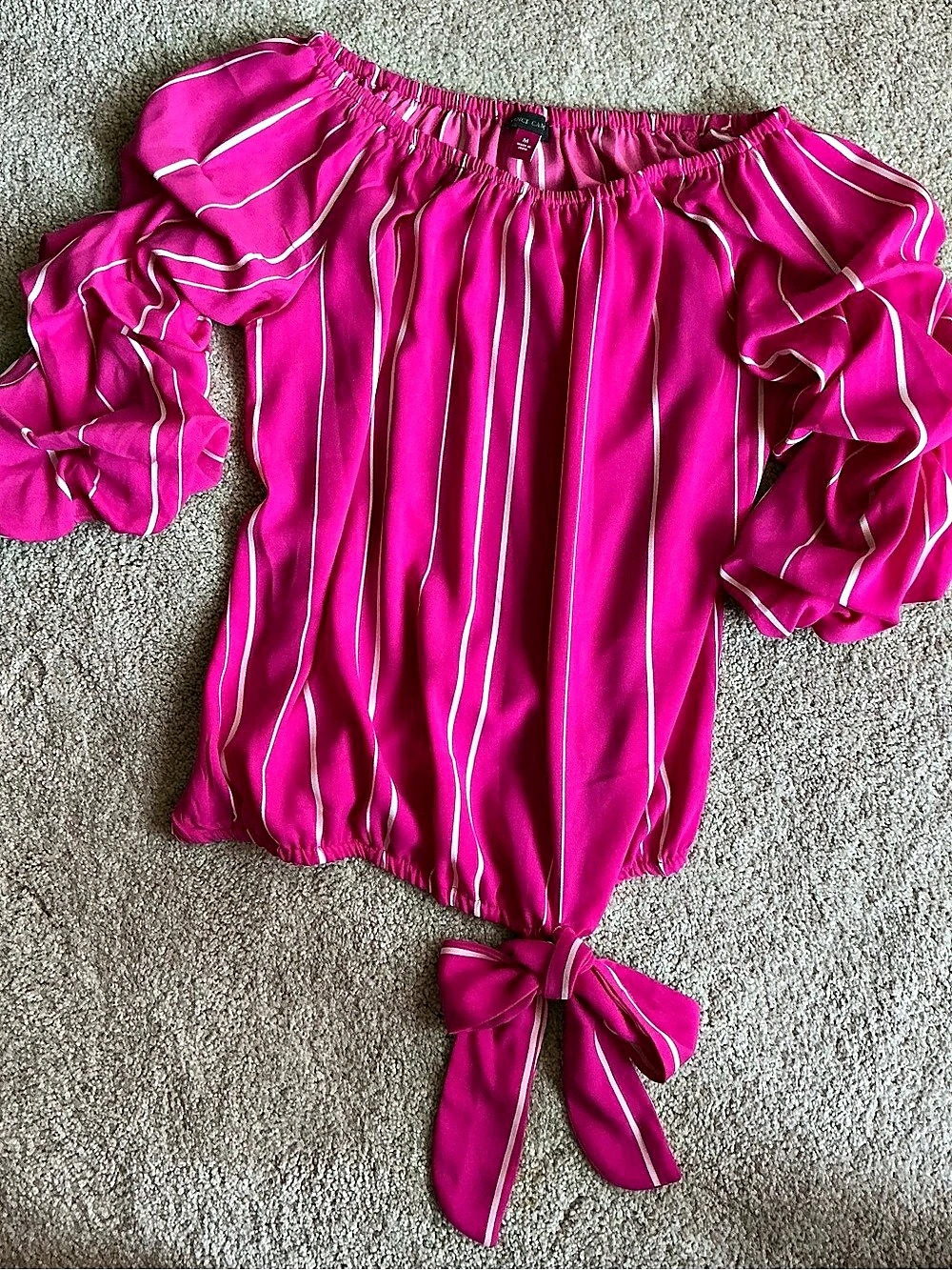 Vince Camuto Striped Tie Hem Blouse in Pink size M